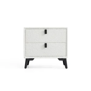 Cushy Boucle Fabric Nightstand – Soft-Touch Bedside Table with Drawer in Textured Bouclé Upholstery