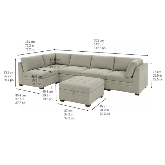 Thomasville Tisdale Modular Sectional 6-piece Beige with Storage Ottoman - Image 2