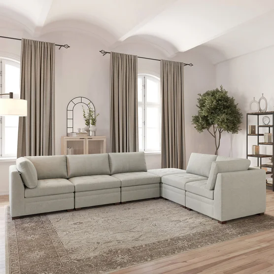 Thomasville Tisdale Modular Sectional 6-piece Beige with Storage Ottoman - Image 5