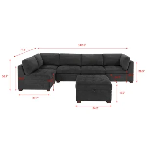 Alternative view of Thomasville Tisdale Modular Sectional 6-piece Dark Gray with Storage Ottoman