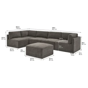 Alternative view of Thomasville Fallon Modular Sectional 6-piece Gray with Ottoman