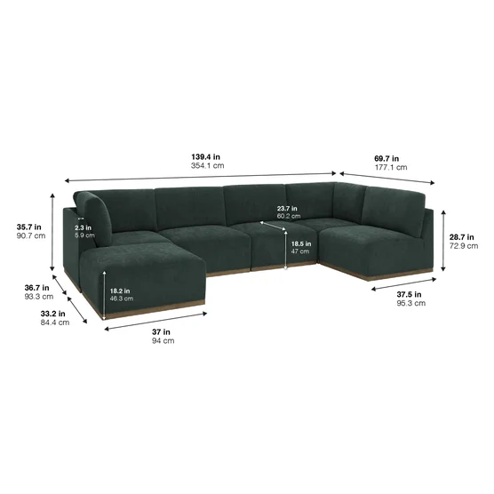 Henredon Murphy Fabric 6-piece Modular Sectional with Ottoman, Green - Image 6
