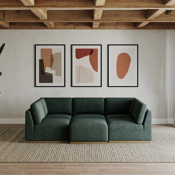 Henredon Murphy Fabric 6-piece Modular Sectional with Ottoman, Green - Image 5