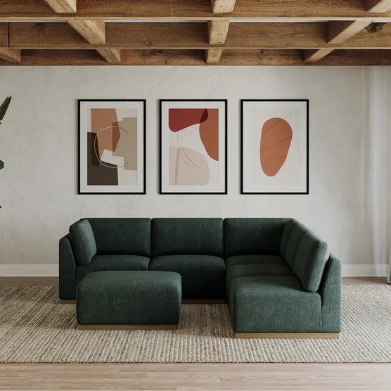 Henredon Murphy Fabric 6-piece Modular Sectional with Ottoman, Green - Image 4