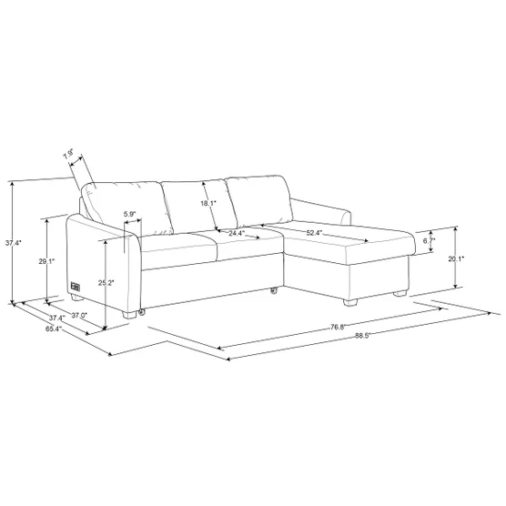 Coddle Cameron Convertible Sofa with Reversible Chaise and Storage, Gray - Image 2