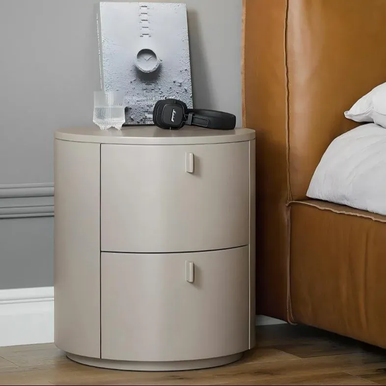 Cream Cylinder Nightstand – Modern Round Bedside Table with Storage in Matte Cream Finish - Image 2