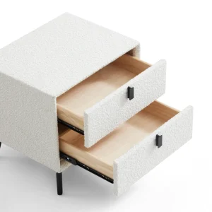 Alternative view of Cushy Boucle Fabric Nightstand – Soft-Touch Bedside Table with Drawer in Textured Bouclé Upholstery