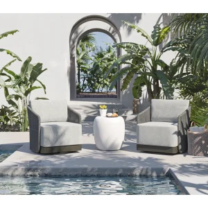 Alternative view of Allariz Swivel Armchair in Warm Grey Fabric – Modern Upholstered Lounge Chair with 360° Rotation