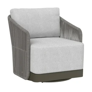 Allariz Swivel Armchair in Warm Grey Fabric – Modern Upholstered Lounge Chair with 360° Rotation