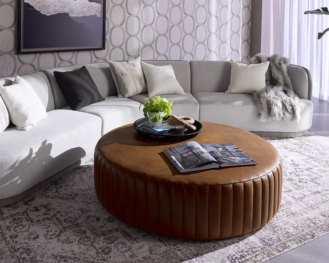 Divano Ottoman – Round Upholstered Ottoman in Cream Bouclé with Hidden Storage Function - Image 3