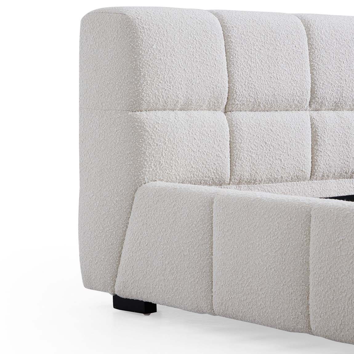 Cushy Boucle Fabric Bed – Contemporary Upholstered Platform Bed in Cream Bouclé with Padded Headboard - Image 3