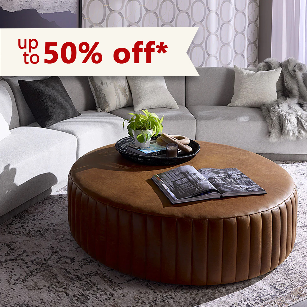 Divano Ottoman – Round Upholstered Ottoman in Cream Bouclé with Hidden Storage Function