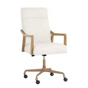 Collin Ergonomic Office Chair in Natural Wood Finish – Adjustable Swivel Task Chair with Cushioned Seat