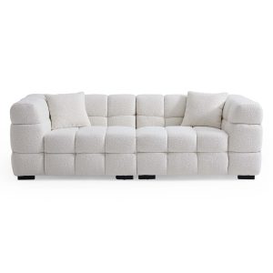 Alternative view of Cushy White Boucle Fabric Tufted Sofa – Ultra-Soft Cloud Sofa with Deep Seats and Textured Finish