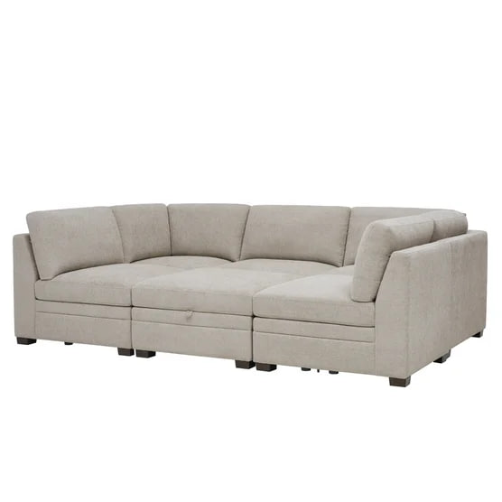 Thomasville Tisdale Modular Sectional 6-piece Taupe with Storage Ottoman - Image 6
