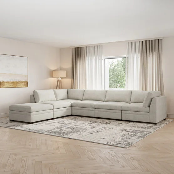 Thomasville Tisdale Modular Sectional 6-piece Taupe with Storage Ottoman - Image 4