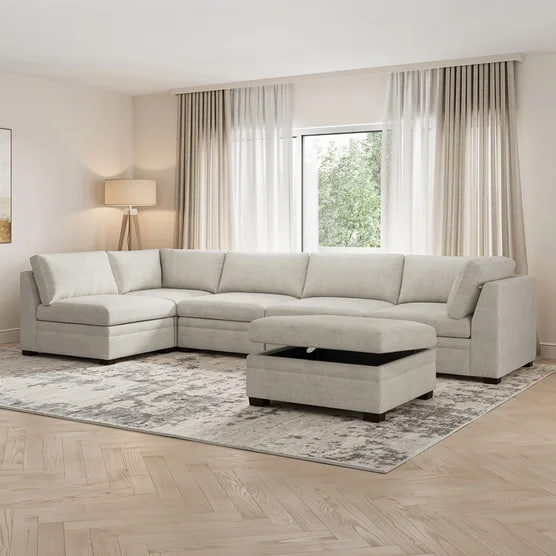 Thomasville Tisdale Modular Sectional 6-piece Taupe with Storage Ottoman - Image 3