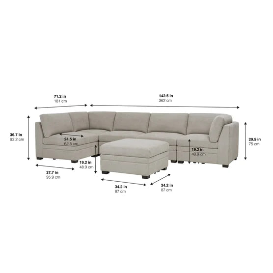 Thomasville Tisdale Modular Sectional 6-piece Taupe with Storage Ottoman - Image 2